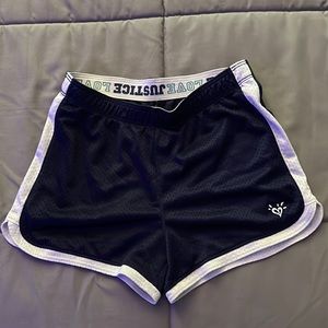 Girls, navy blue and white justice workout/breathable shorts